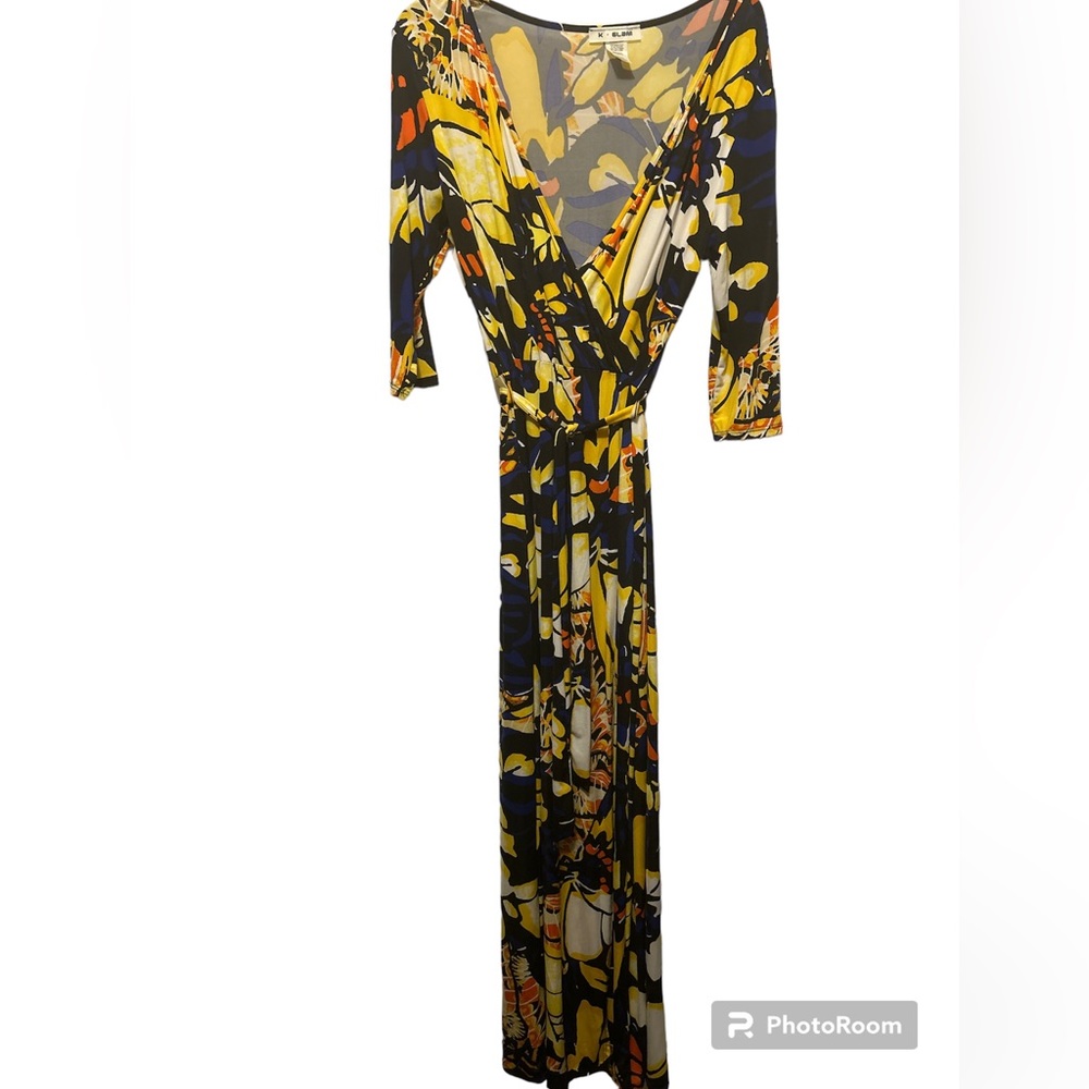 Polyester dress with belt and front slit 1X